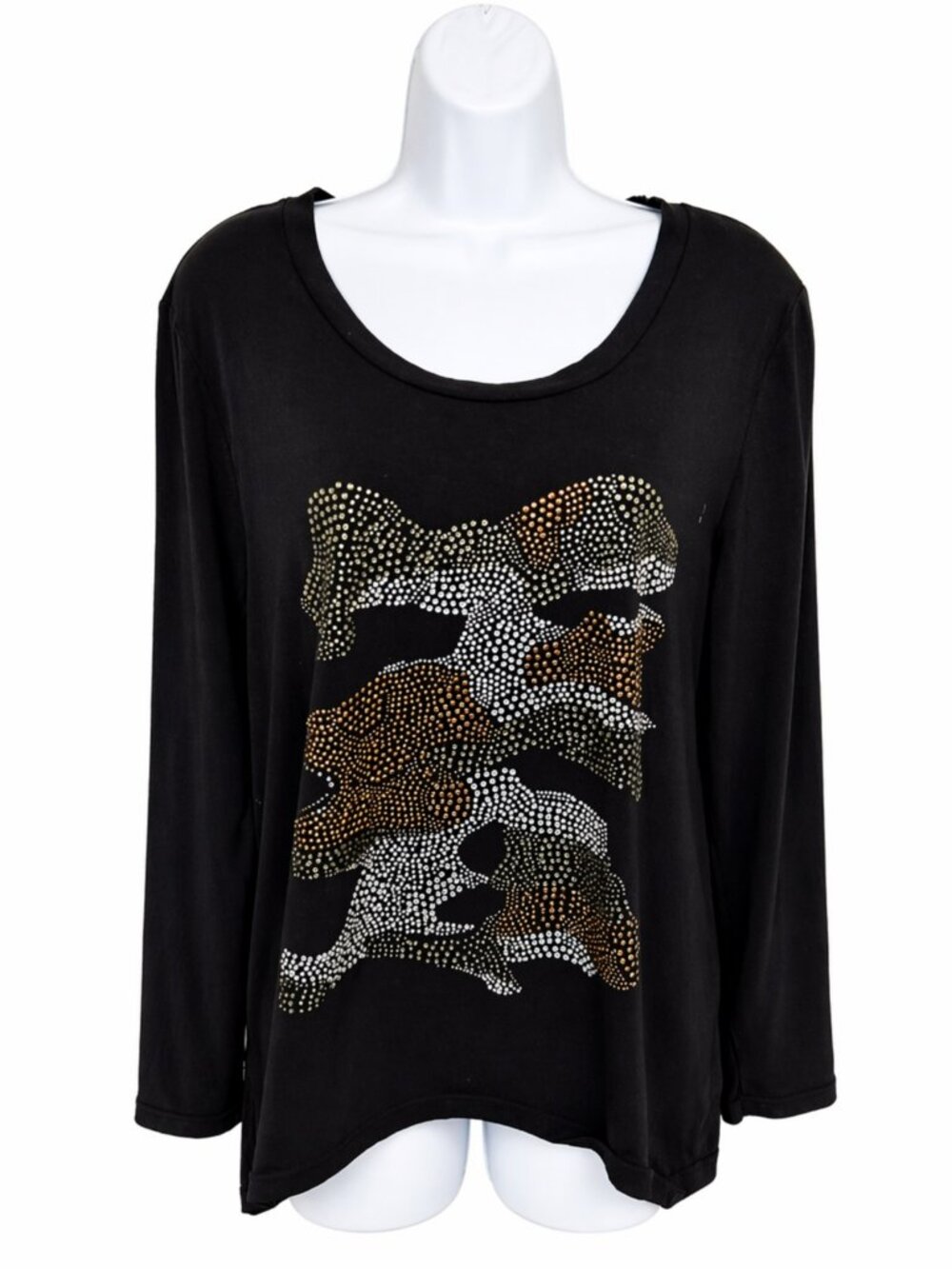 Black Rhinestone Top Talla y Moda EU 52 | Flattering Fit | Sparkly Cotton Blend